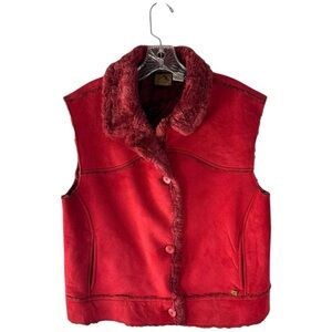 Tsunami Vintage Red Faux Suede Fur Horse Embroidered Equestrian Vest Size Large